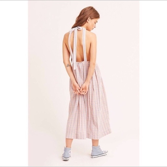 Free People Color Theory Halter Backless Plaid Boho Midi Dress NWT Size XS - Picture 11 of 11